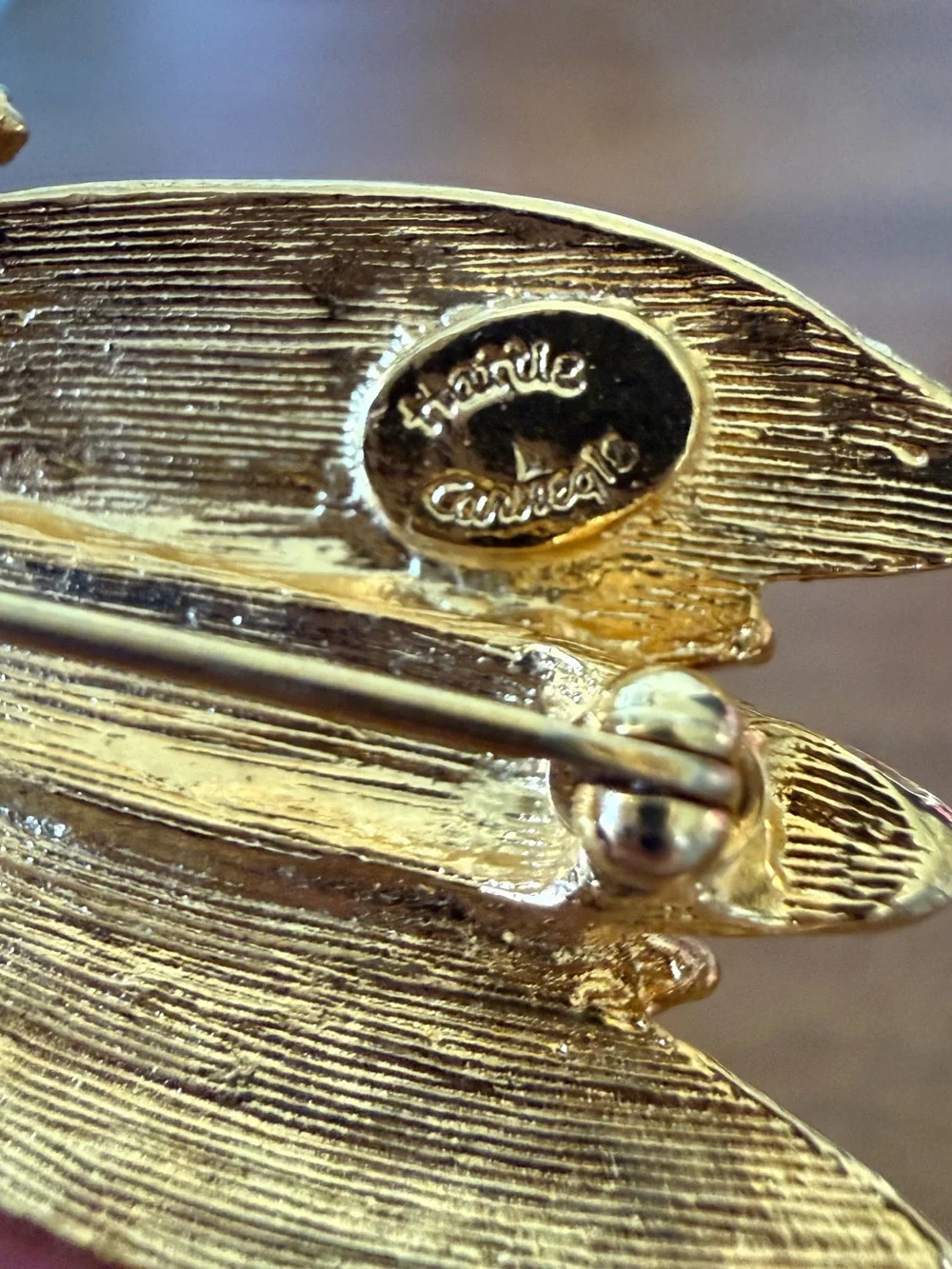 Vintage Signed Hattie Carnegie Cicada Locust Bug Brooch Gold Tone Insect Pin